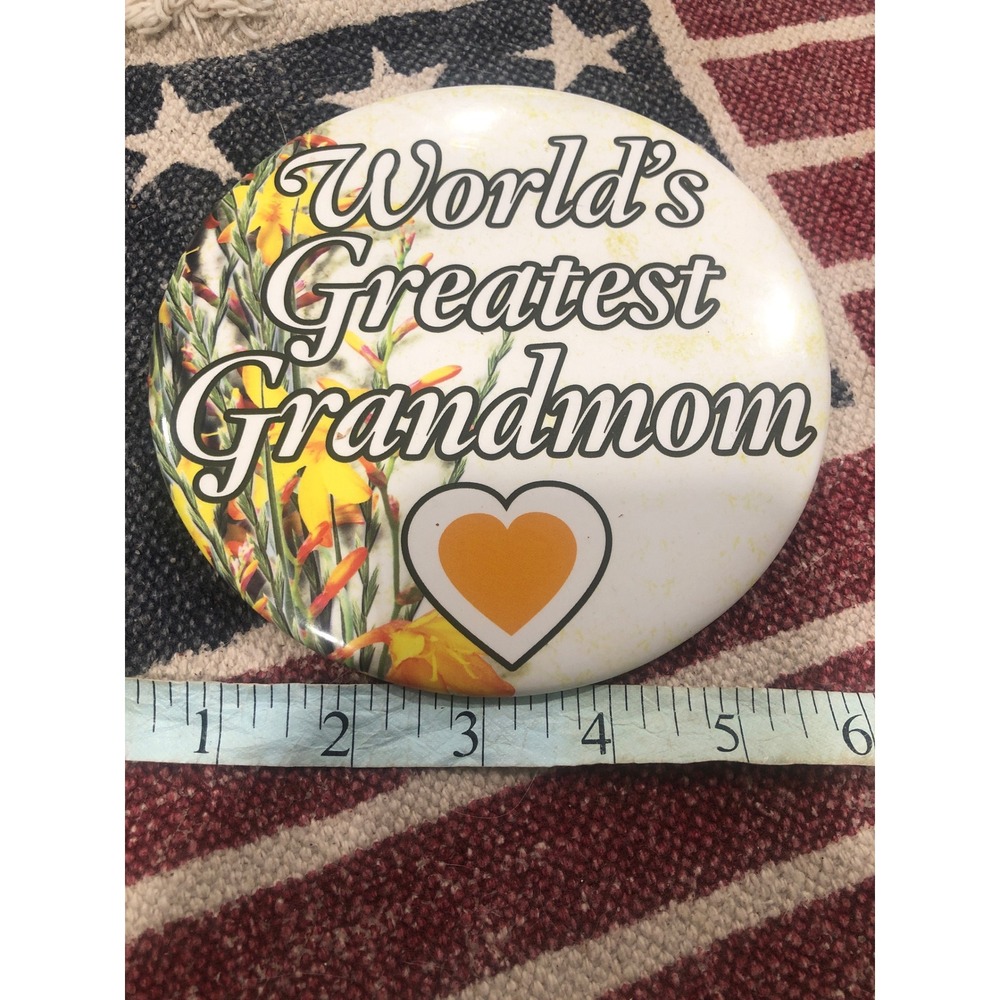 Kalan Worlds Greatest Grandmom Large 6 Inch Pin Back Button or Stand Vintage